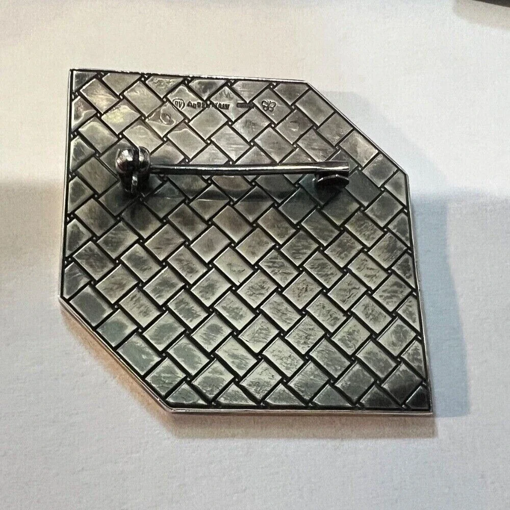 Bottega Veneta Sterling Silver Collana Argento Oro Giallo Brooch‎ Box & Papers